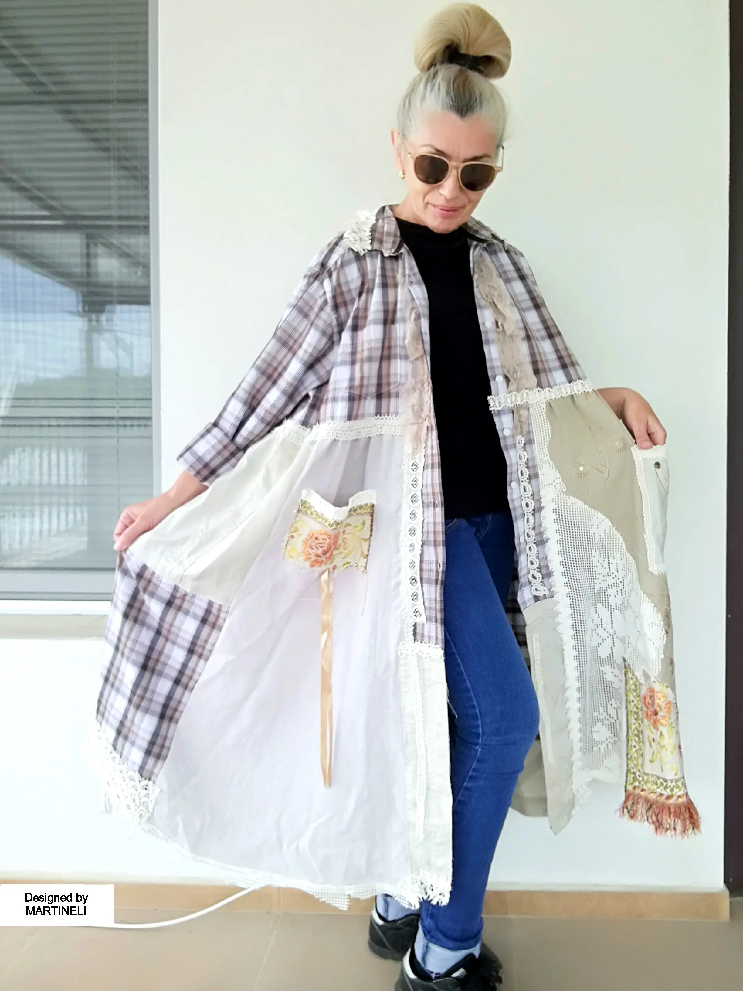 Plus Size Linen Jacket Dress 2X Maxi Beige Boho Shirt Dress