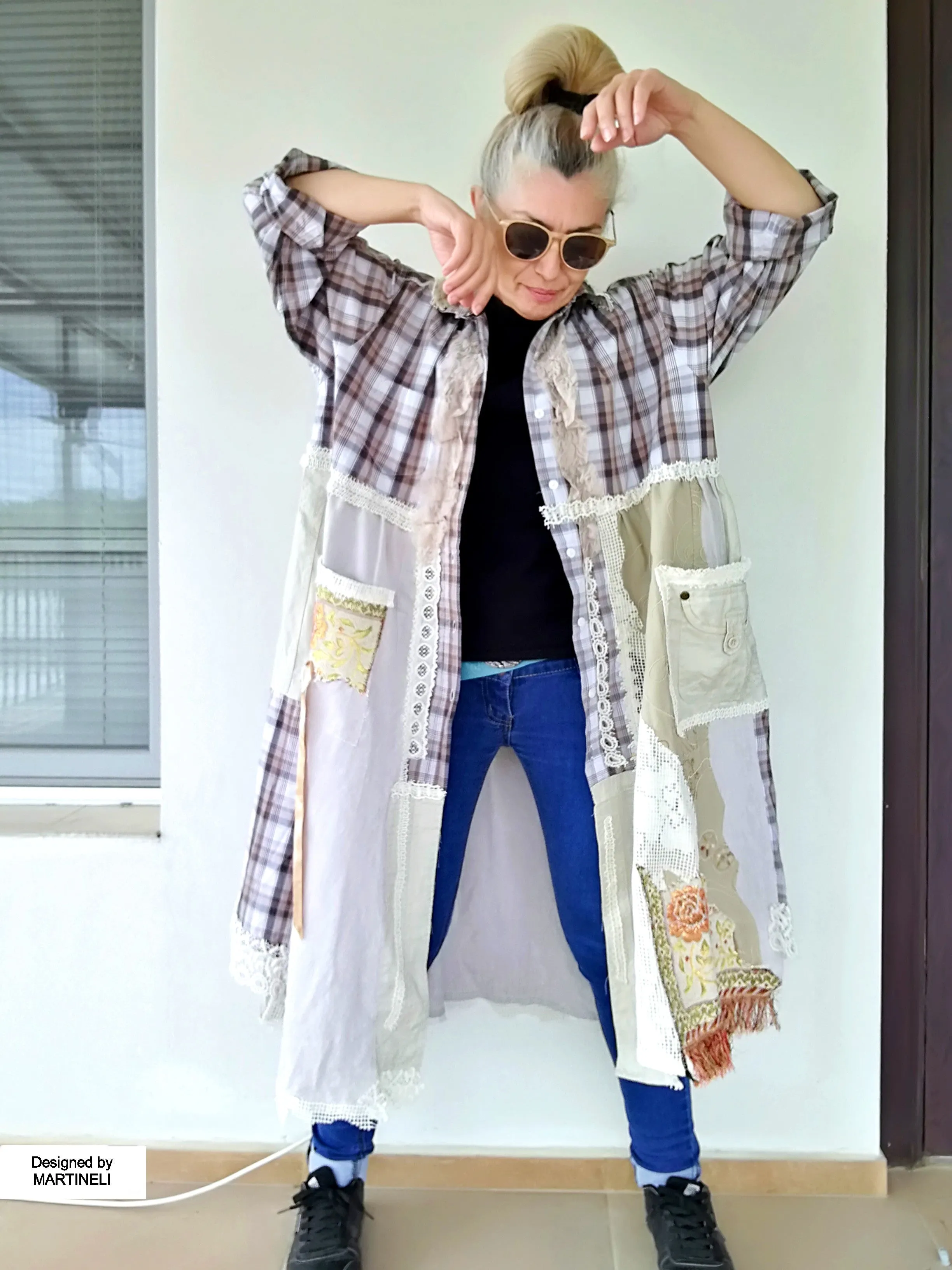 Plus Size Linen Jacket Dress 2X Maxi Beige Boho Shirt Dress