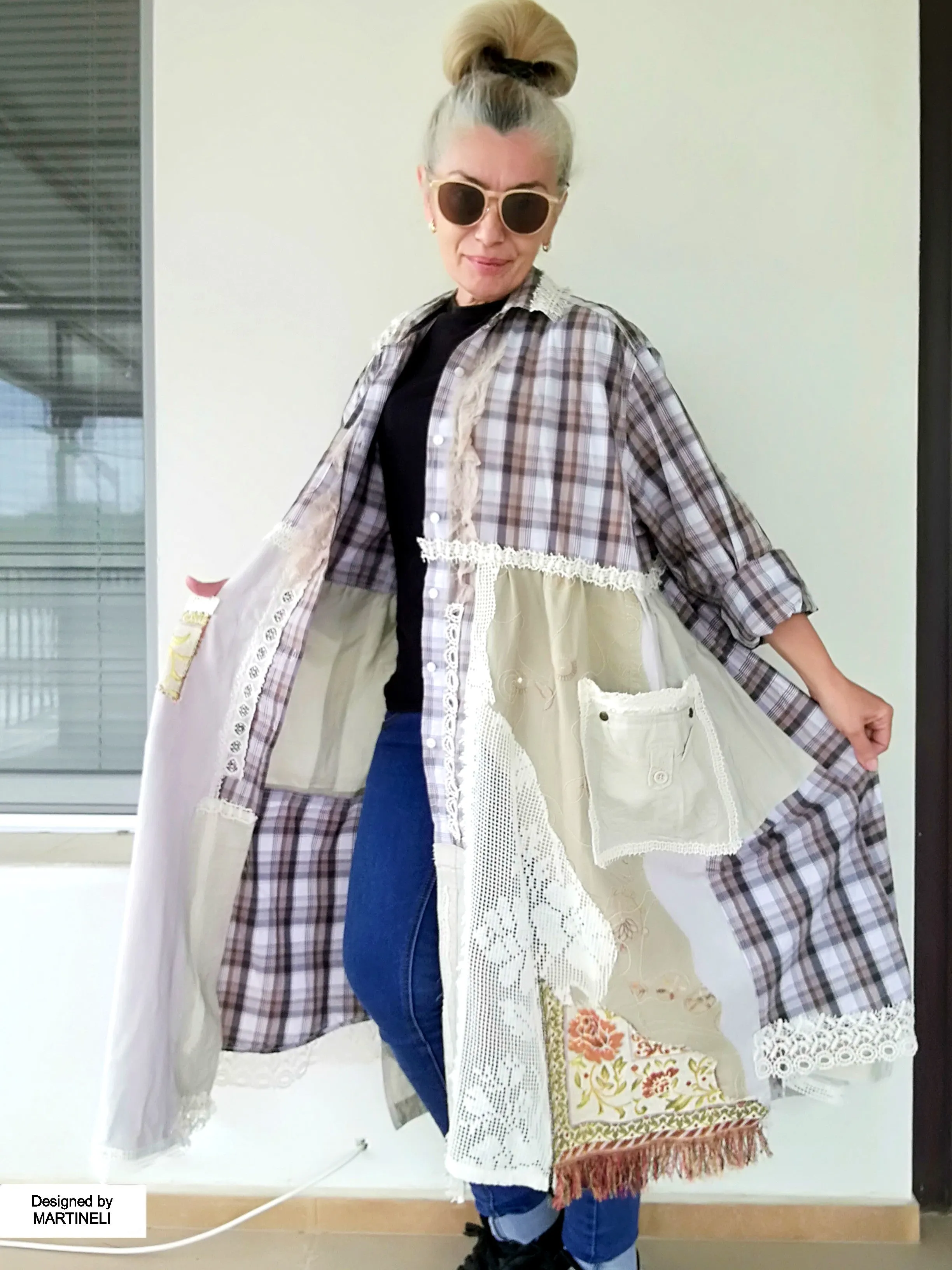 Plus Size Linen Jacket Dress 2X Maxi Beige Boho Shirt Dress