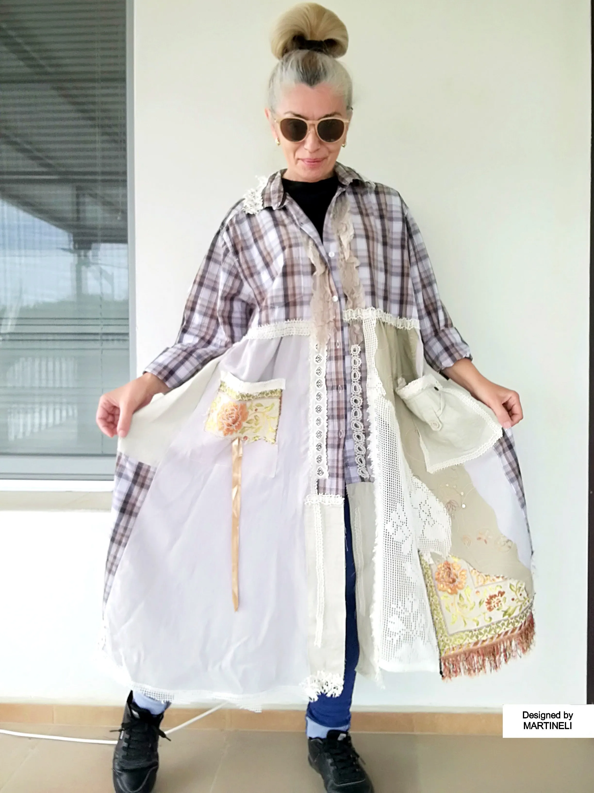 Plus Size Linen Jacket Dress 2X Maxi Beige Boho Shirt Dress