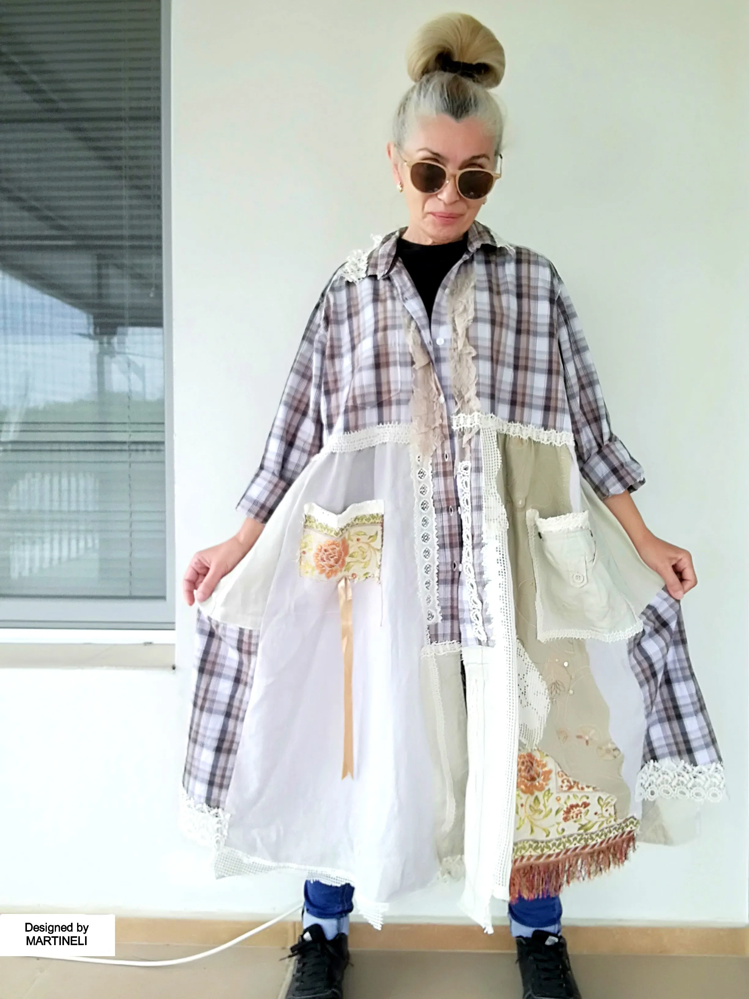 Plus Size Linen Jacket Dress 2X Maxi Beige Boho Shirt Dress