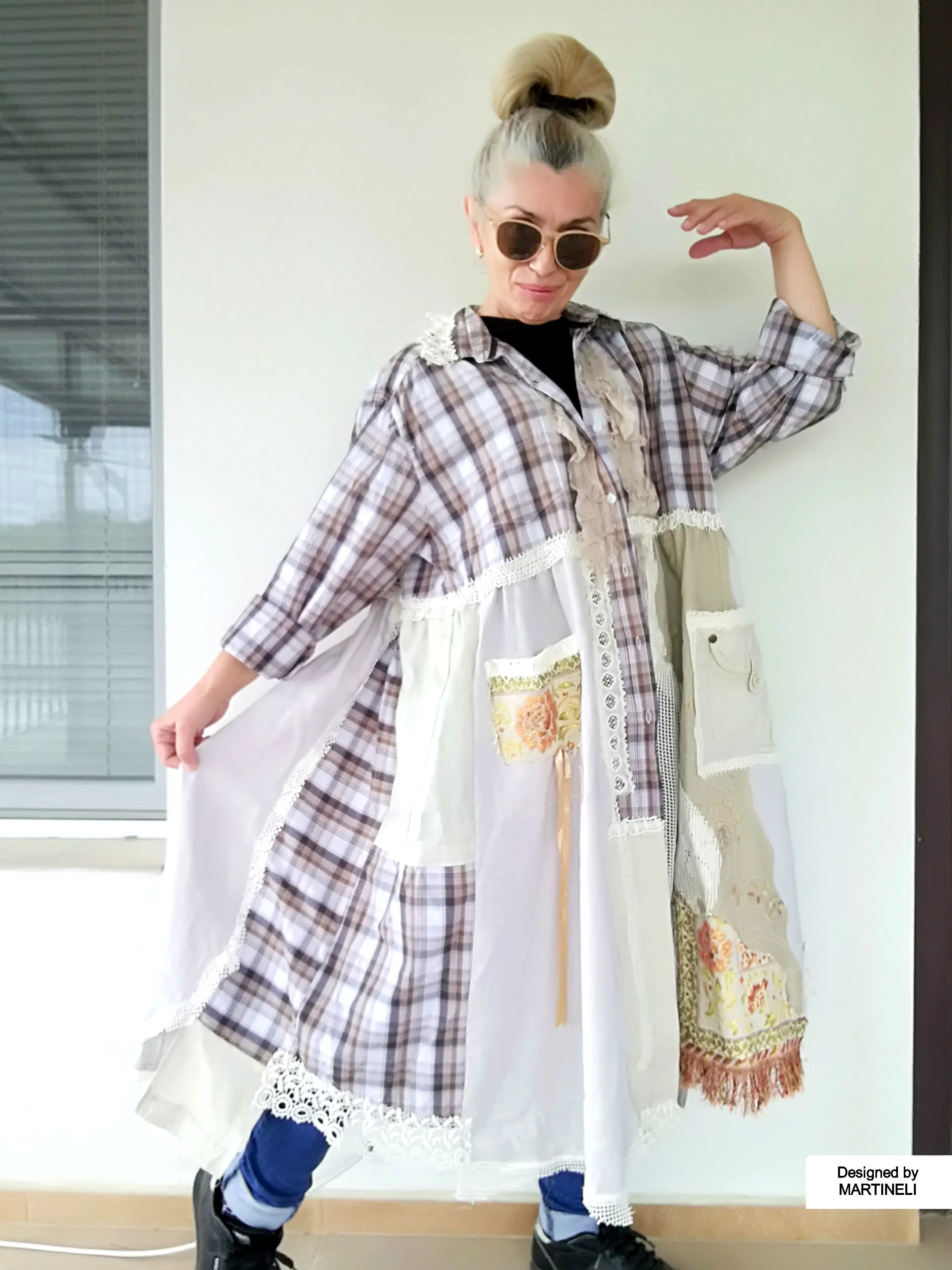 Plus Size Linen Jacket Dress 2X Maxi Beige Boho Shirt Dress
