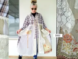 Plus Size Linen Jacket Dress 2X Maxi Beige Boho Shirt Dress
