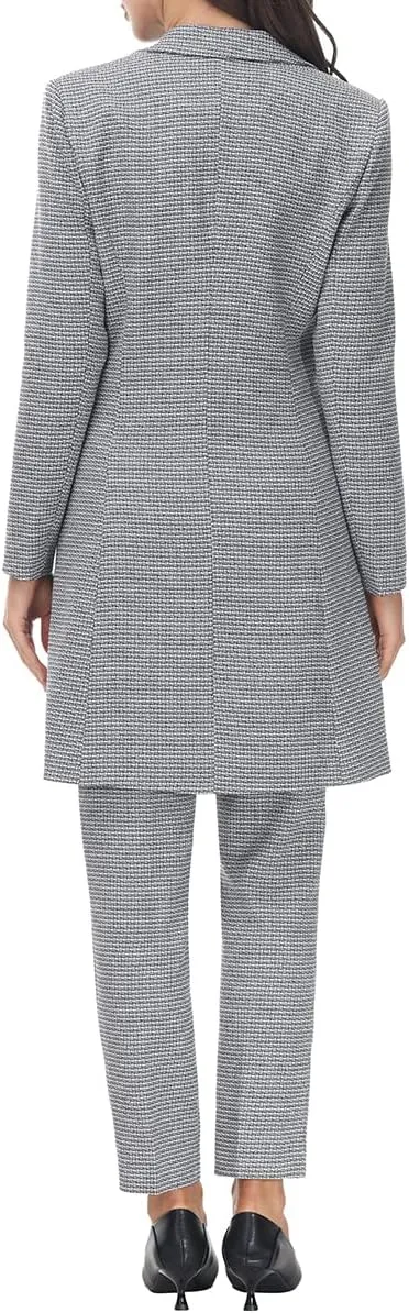 Polished Women's Red Plaid Long Business Blazer & Pants Suit Set