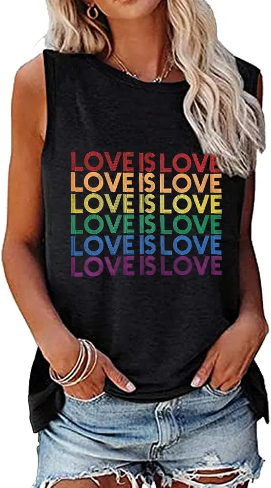 Pride Tank Top Women Love is Love LGBTQ Tank Tops Summer Sleeveless Rainbow Graphic Tee Shirt