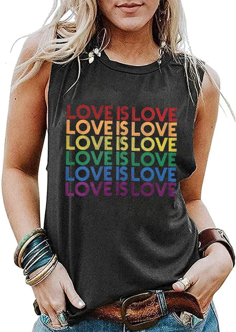 Pride Tank Top Women Love is Love LGBTQ Tank Tops Summer Sleeveless Rainbow Graphic Tee Shirt