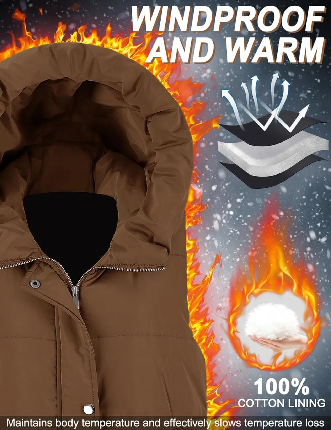 Puffer Vest for Women Long Down Hooded Vest Womens Sleeveless Zip Up Jacket Winter Thick Coats with Pockets