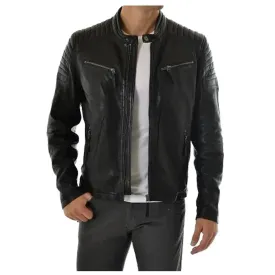 Quilted Shoulder Biker Leather Jacket – Bold & Stylish