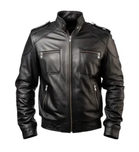 "Men's Black Genuine Leather Biker Jacket
