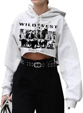 Remidoo Womens Hoodie Fleece Long Sleeve Crop Top Sweatshirt Casual Graphic Pullover