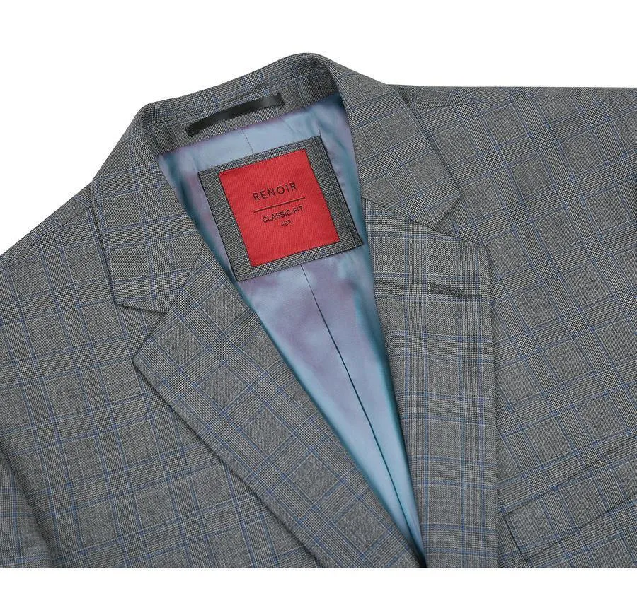 Renoir Men's Classic Fit Plaid Blazer Wool Sport Coat