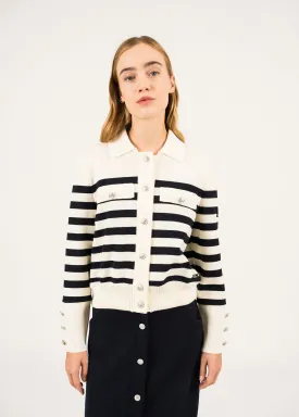 Rollet Striped Wool Cardigan - SAINT JAMES x Romain Brifault (ECUME/NAVY)