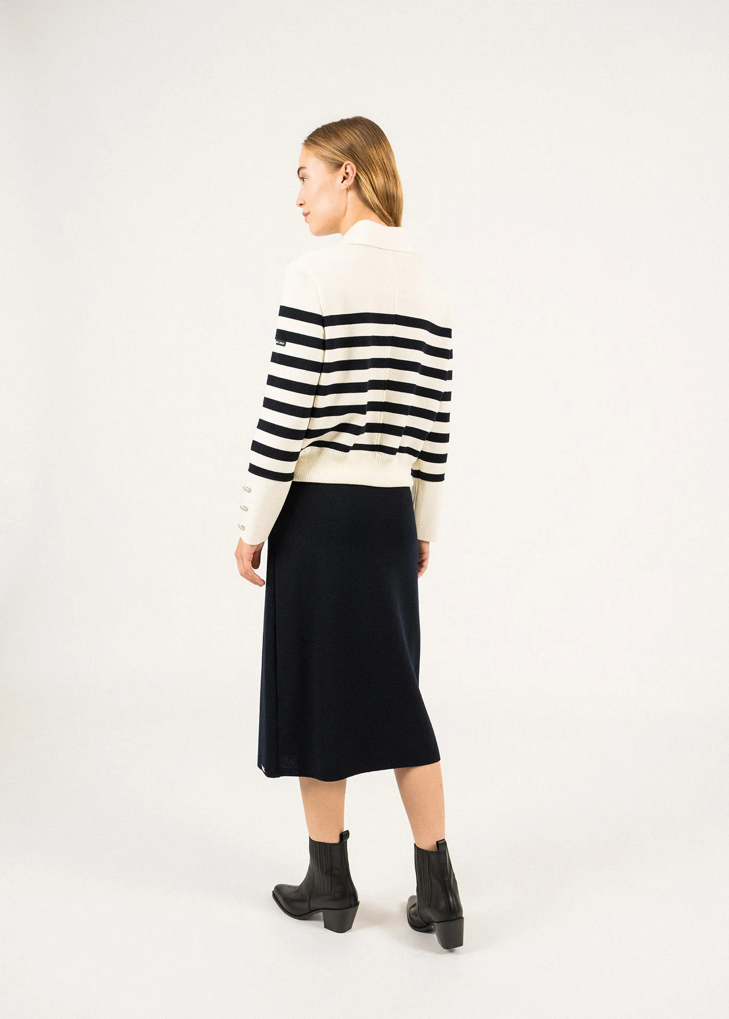 Rollet Striped Wool Cardigan - SAINT JAMES x Romain Brifault (ECUME/NAVY)