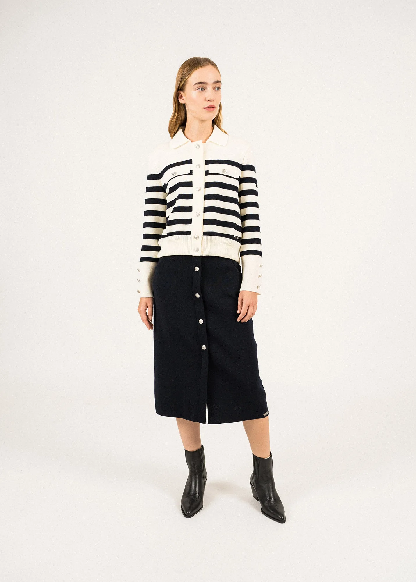 Rollet Striped Wool Cardigan - SAINT JAMES x Romain Brifault (ECUME/NAVY)