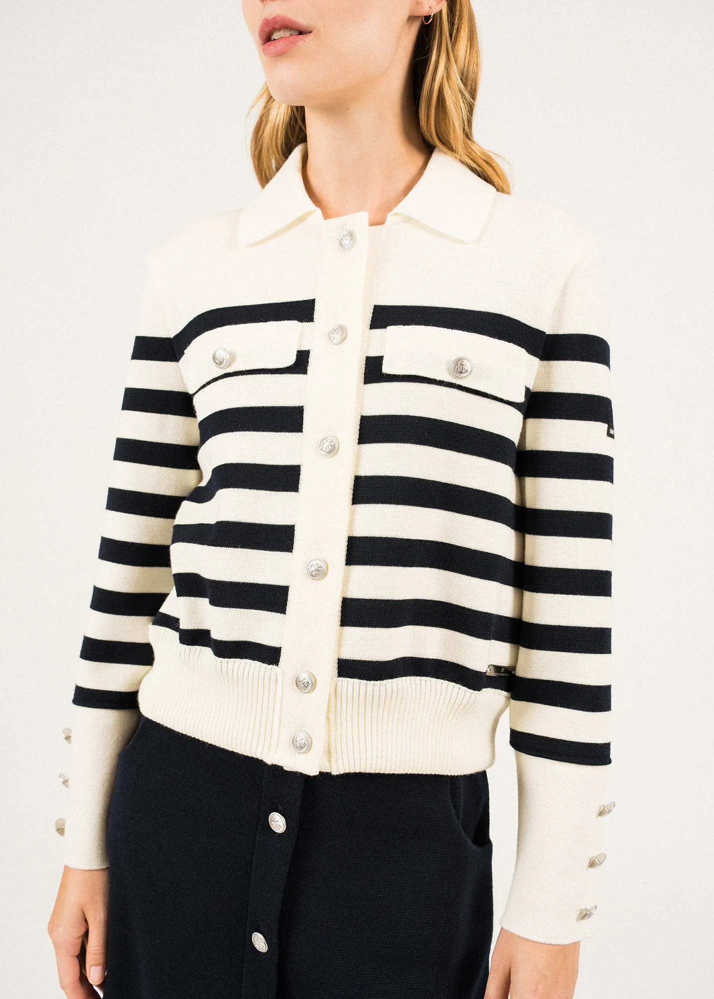 Rollet Striped Wool Cardigan - SAINT JAMES x Romain Brifault (ECUME/NAVY)