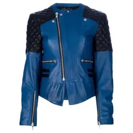 Royal Blue Women's Premium Biker Fashion Leather Jacket