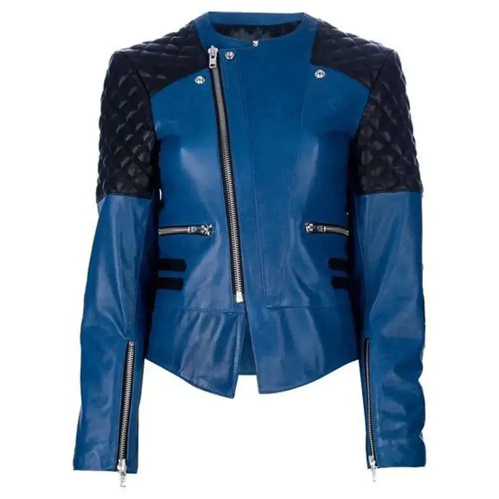 Royal Blue Women's Premium Biker Fashion Leather Jacket