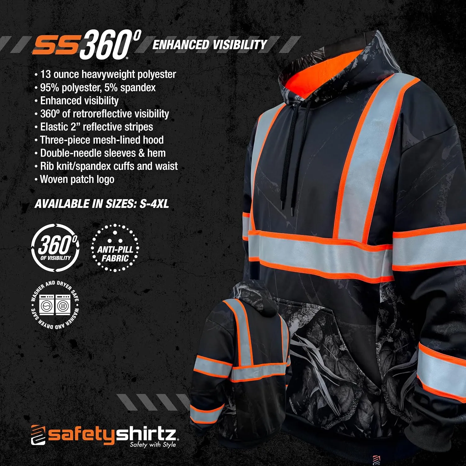 SafetyShirtz Men's SS360 ANSI Type-O Stealth Graphic Hoods and Zip Ups