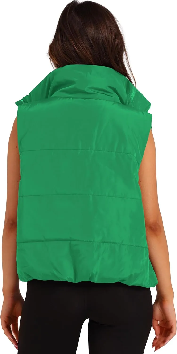 SAMPEEL Puffer Vest Women Cropped Stand Collar Lightweight Padded Outerwear Fall Winter Clothes Warm Zip Up with Pockets