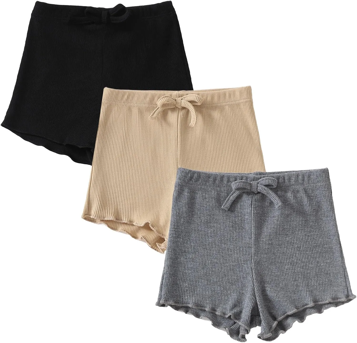 SOBOWO Toddler Girl Shorts Ribbed 3 Pack Baby Girls Solid Soft Elastic Waist Casual Playing Shorts Summer Short Pants