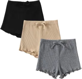 SOBOWO Toddler Girl Shorts Ribbed 3 Pack Baby Girls Solid Soft Elastic Waist Casual Playing Shorts Summer Short Pants