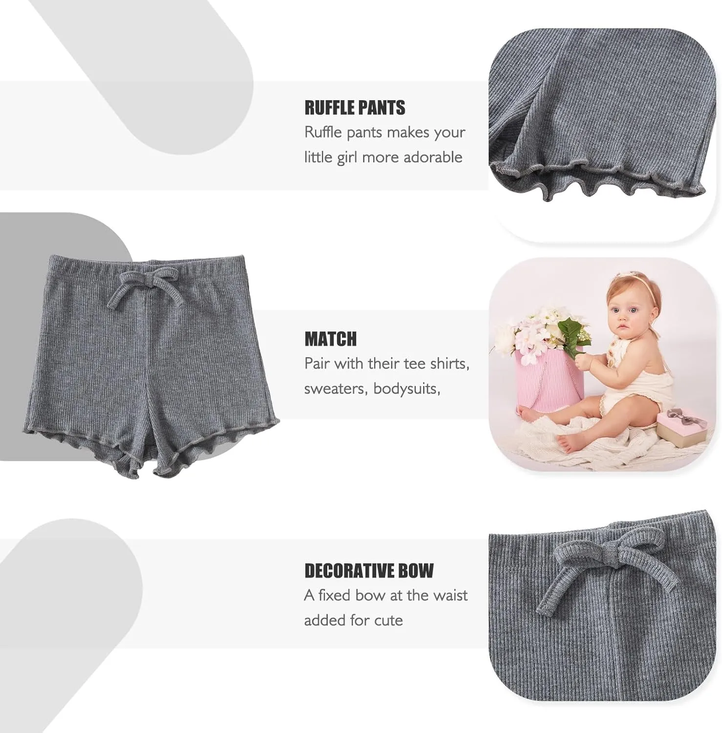 SOBOWO Toddler Girl Shorts Ribbed 3 Pack Baby Girls Solid Soft Elastic Waist Casual Playing Shorts Summer Short Pants