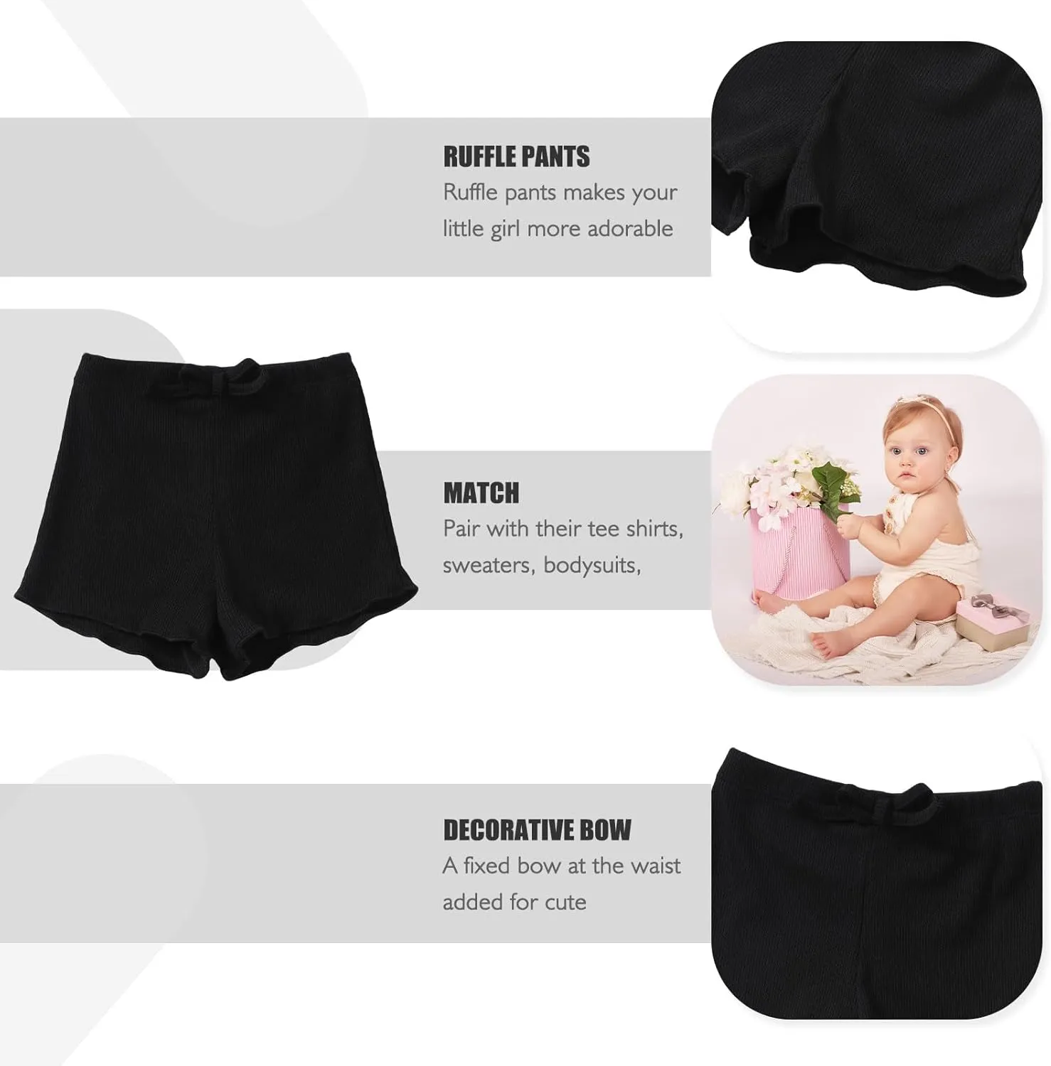 SOBOWO Toddler Girl Shorts Ribbed 3 Pack Baby Girls Solid Soft Elastic Waist Casual Playing Shorts Summer Short Pants