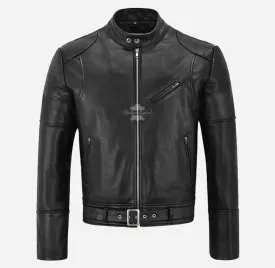 STOCKLIN Men's Biker Leather Jacket Fitted Motorcycle Leather Jacket