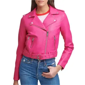 Stylish Bright Pink Women's Biker Leather Jacket - Bold & Trendy