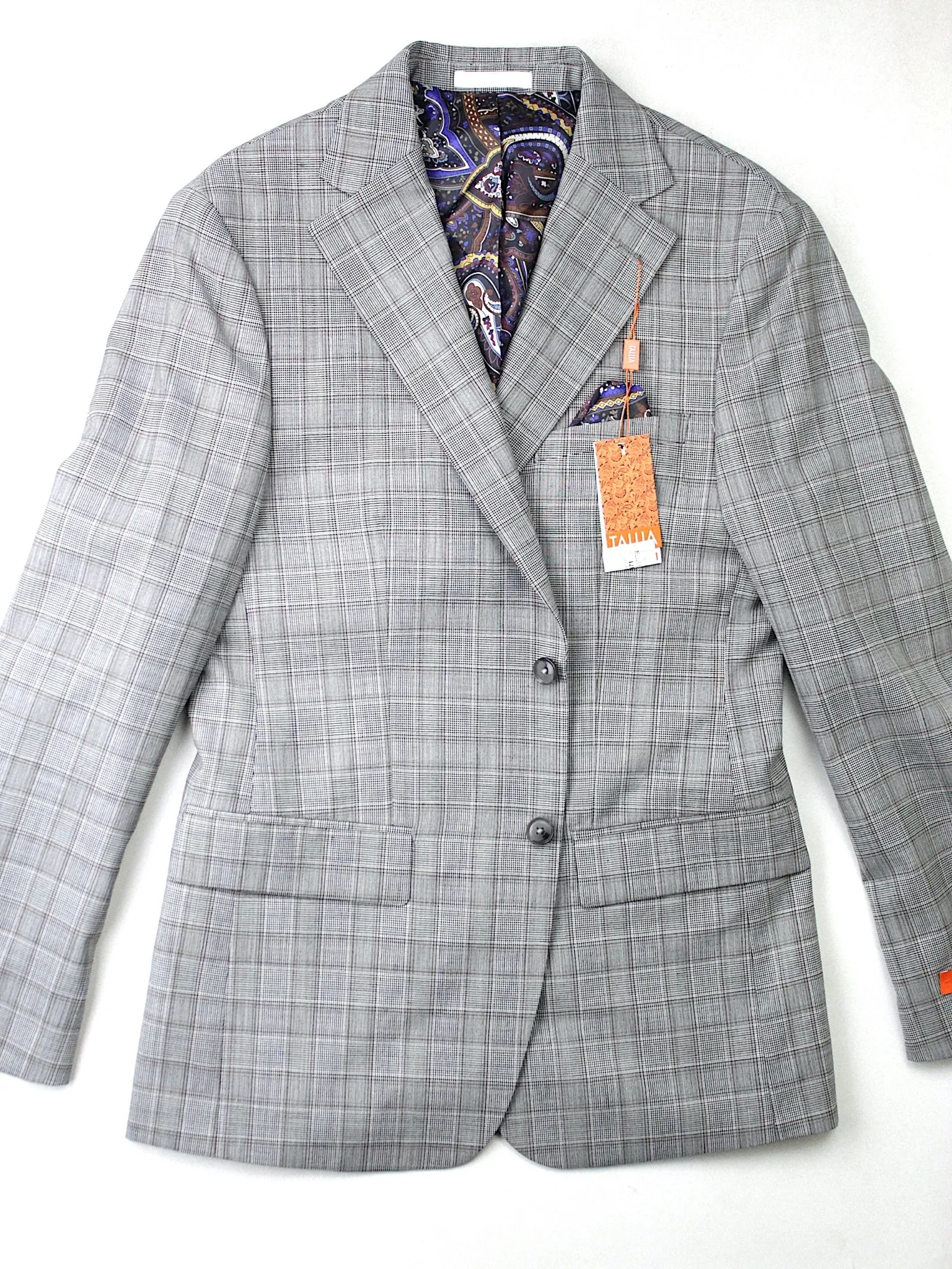 Tallia Mens Slim fit Sport Coat Blazer 38 R Grey Plaid