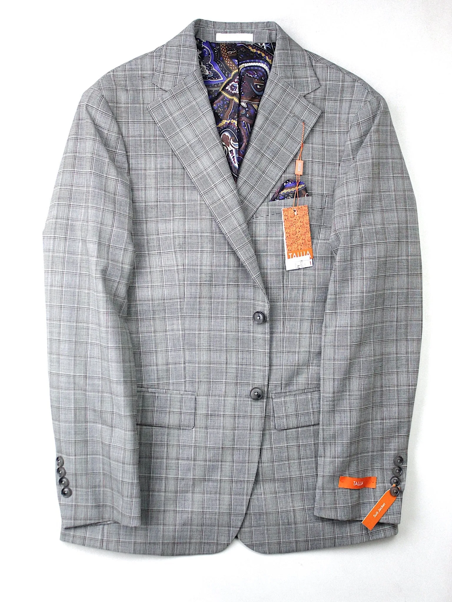 Tallia Mens Slim fit Sport Coat Blazer 38 R Grey Plaid