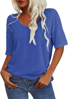 Tranquilm T Shirts, Tranquilm Women's Solid Color V-Neck Casual 2025 Summer Short Sleeve Loose Fit Tees Casual Tops