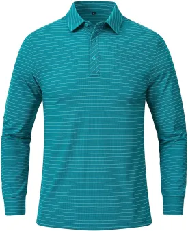 Tyhengta Men's Striped Shirt Long Sleeve Golf Polo Shirts