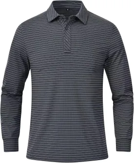 Tyhengta Men's Striped Shirt Long Sleeve Golf Polo Shirts