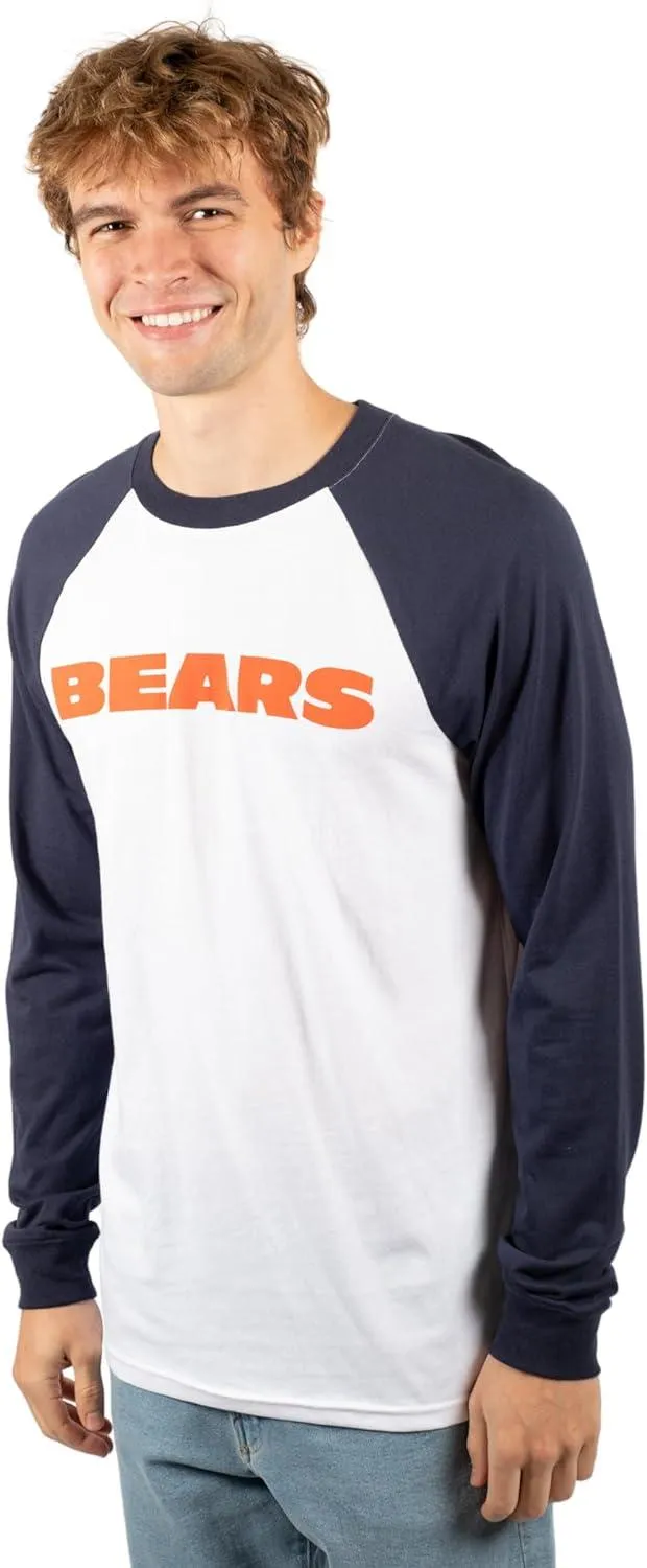 Ultra Game NFL Official Adults Super Soft Raglan Baseball Long Sleeve T-Shirt - Unisex, Chicago Bears, White|Chicago Bears