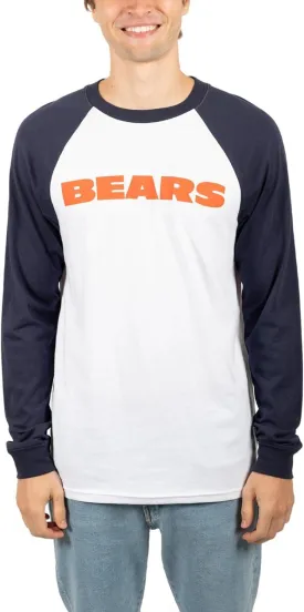 Ultra Game NFL Official Adults Super Soft Raglan Baseball Long Sleeve T-Shirt - Unisex, Chicago Bears, White|Chicago Bears