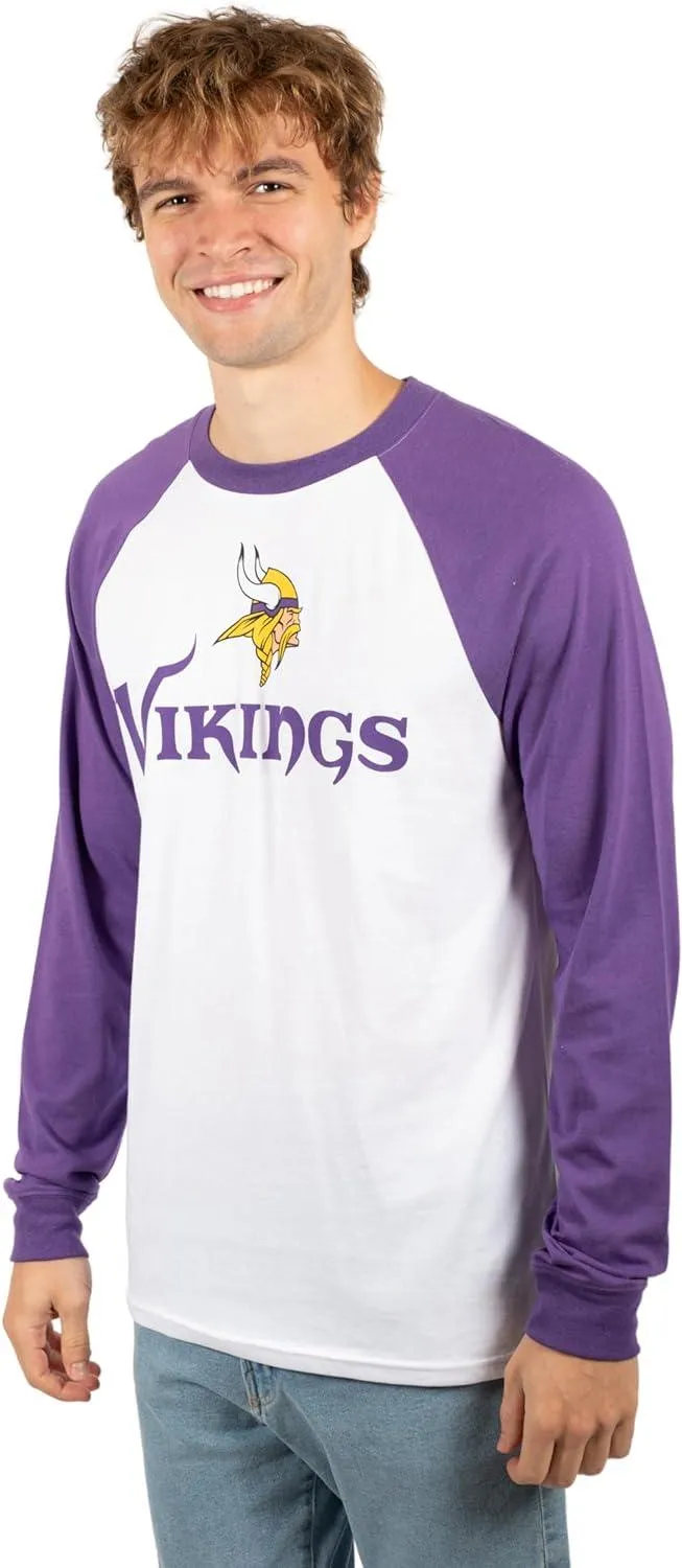 Ultra Game NFL Official Adults Super Soft Raglan Baseball Long Sleeve T-Shirt - Unisex, Minnesota Vikings, White| Minnesota Vikings