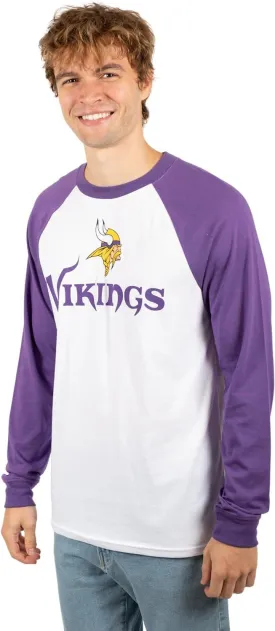 Ultra Game NFL Official Adults Super Soft Raglan Baseball Long Sleeve T-Shirt - Unisex, Minnesota Vikings, White| Minnesota Vikings