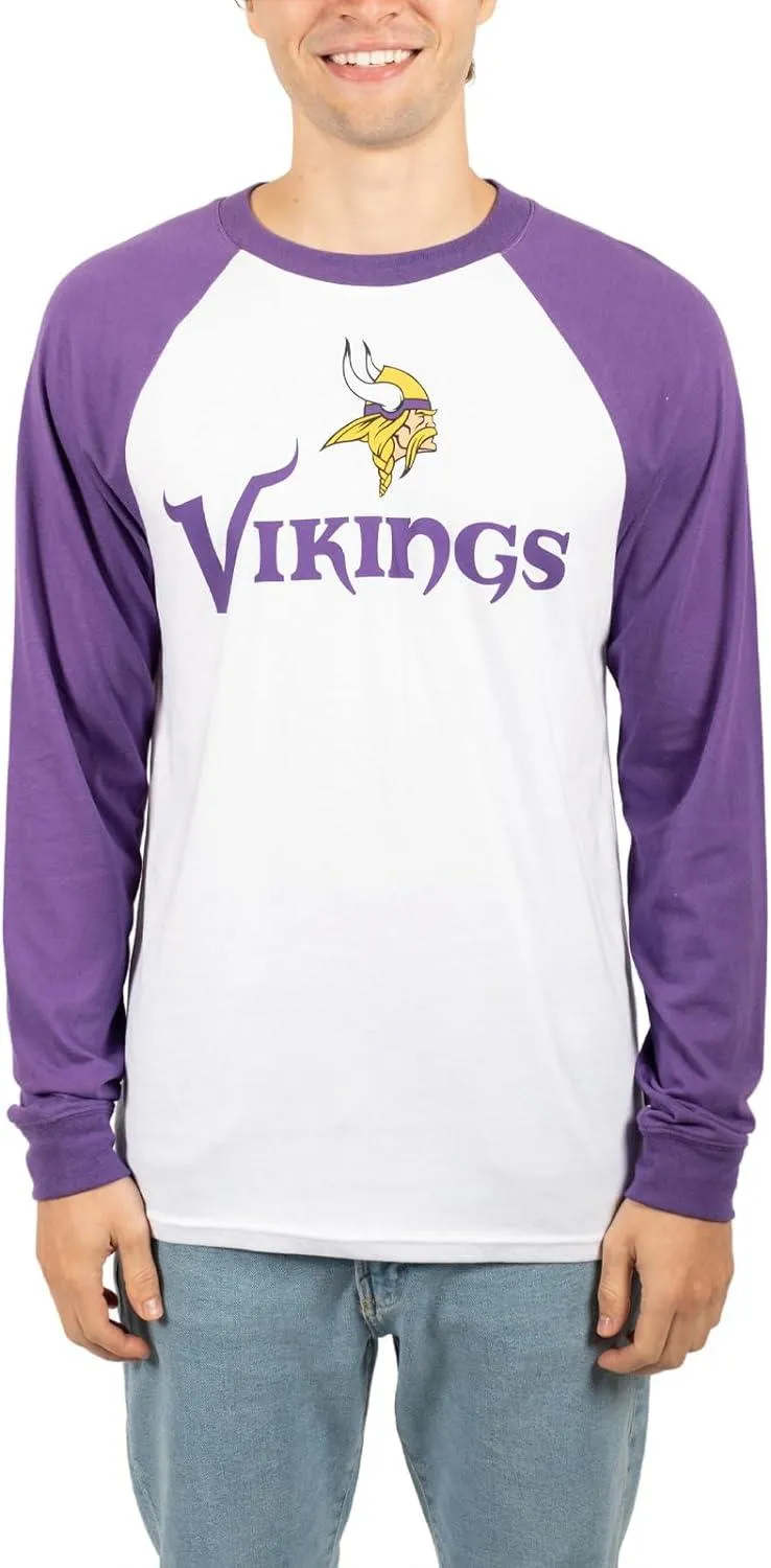 Ultra Game NFL Official Adults Super Soft Raglan Baseball Long Sleeve T-Shirt - Unisex, Minnesota Vikings, White| Minnesota Vikings