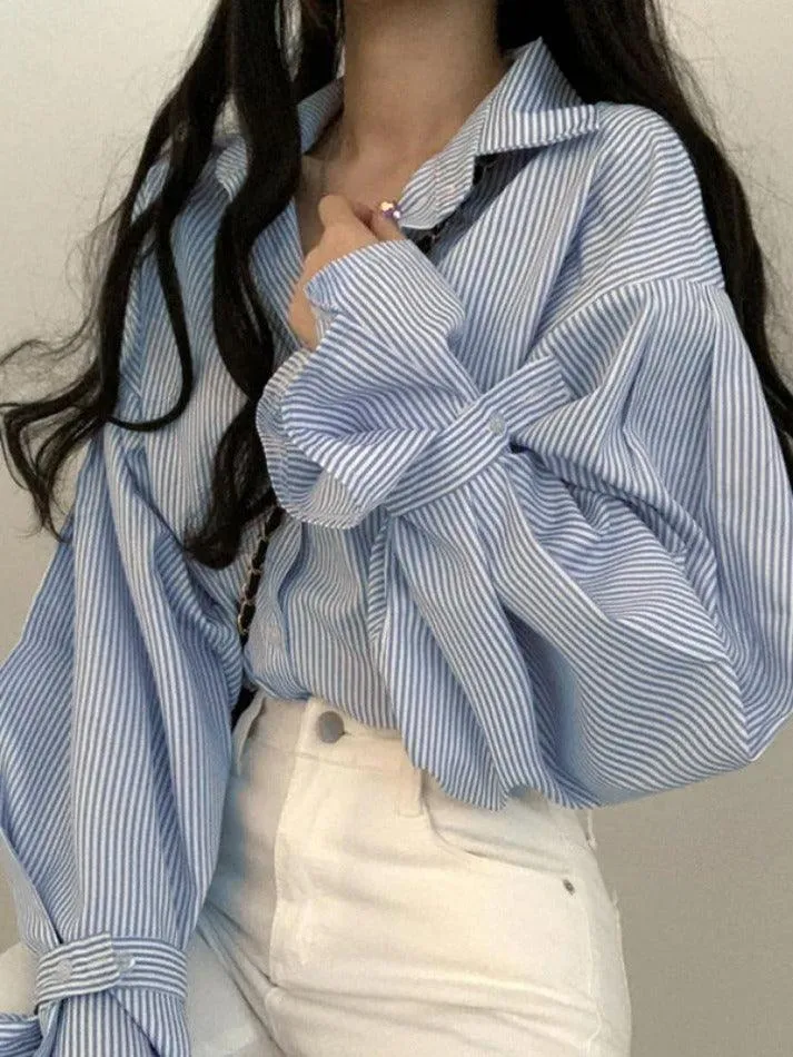 Uniwim ootd Stripe Lantern Sleeve Long Sleeve Blouse