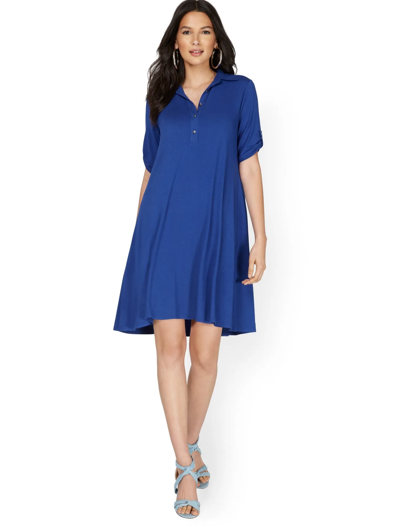 V-Neck Button-Front Polo Dress