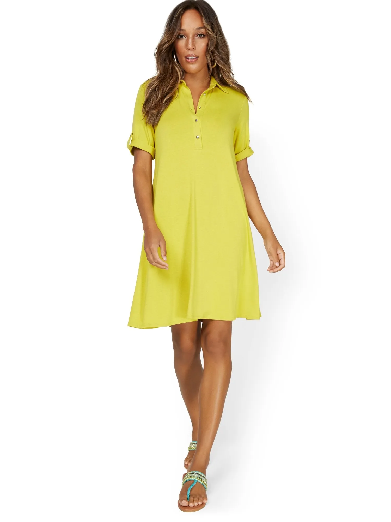 V-Neck Button-Front Polo Dress