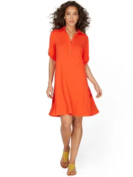 V-Neck Button-Front Polo Dress