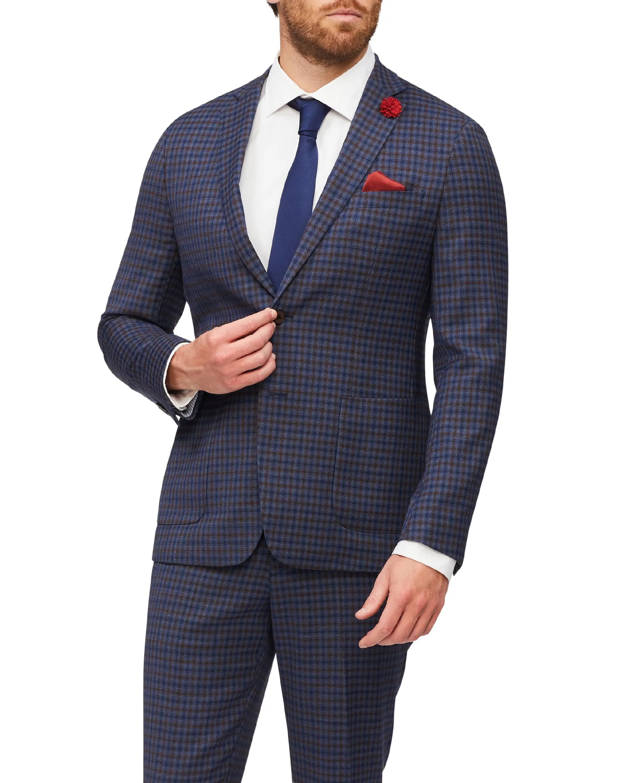 Van Heusen WOOL TWIN CHECK SUIT JACKET - Navy/Brown Plaid