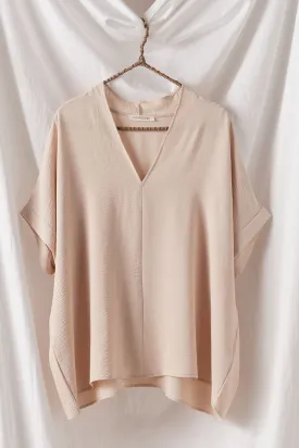 Vanilla Oversized Vneck Folded Short Sleeve Top