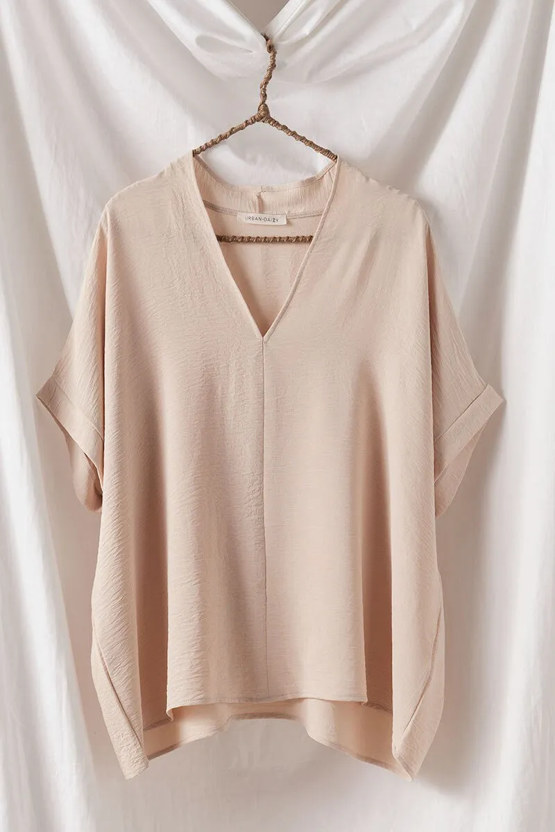 Vanilla Oversized Vneck Folded Short Sleeve Top