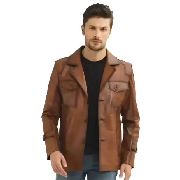 Vintage Leather Biker Jacket with Wind Blocker Collar - Stylish & Durable