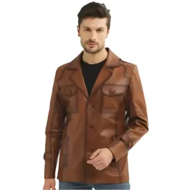 Vintage Leather Biker Jacket with Wind Blocker Collar - Stylish & Durable