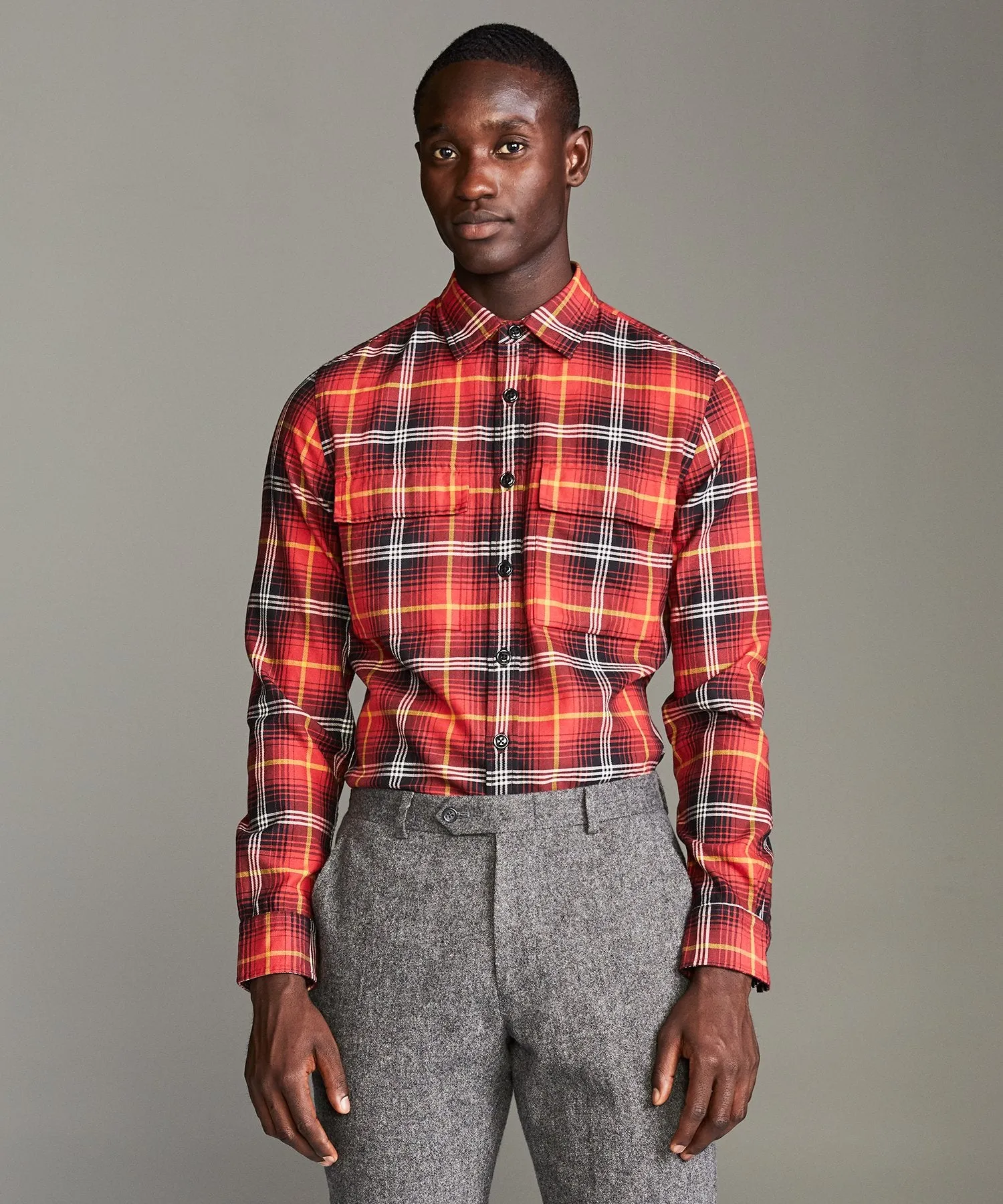 Vintage Plaid Shirt Jacket in Red