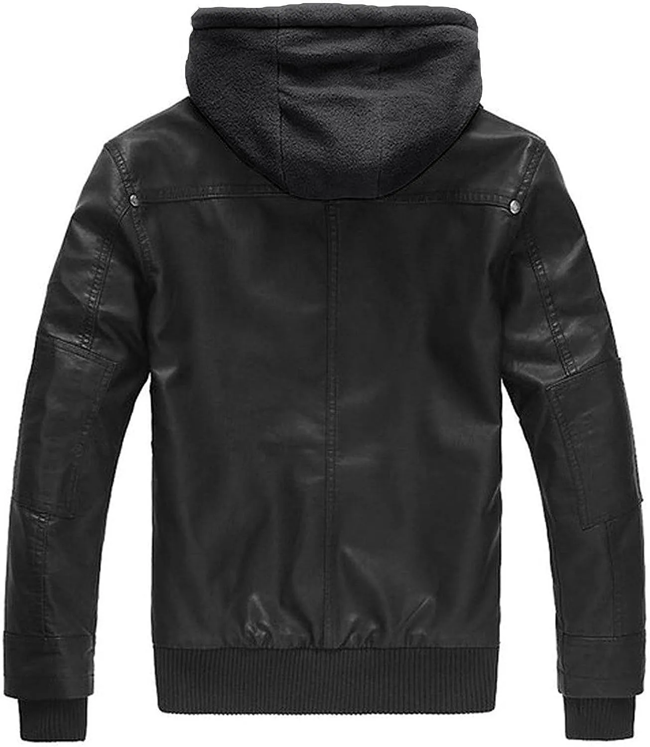 wantdo Men's Faux Leather Jacket with Removable Hood Motorcycle Jacket Casual Warm Winter Coat